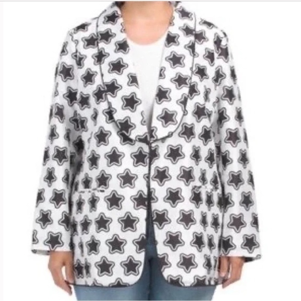 Anthropologie Hutch Oversized Shantung Star Print Blazer in Black & White Sz S